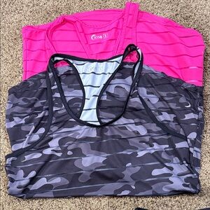 ZYIA Pink & Gray Camo Racerback Tank Tops